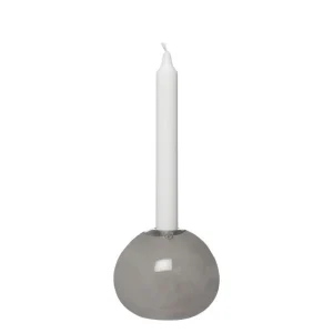 Lysestage - Glas - Grå - D: 11cm H: 9cm